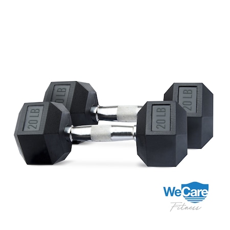 Wecare Fitness Rubber-Coated Chrome Handle 20 Lbs Dumbbells, Set of Two, Black, 2PK WC-2P-20LB-BK